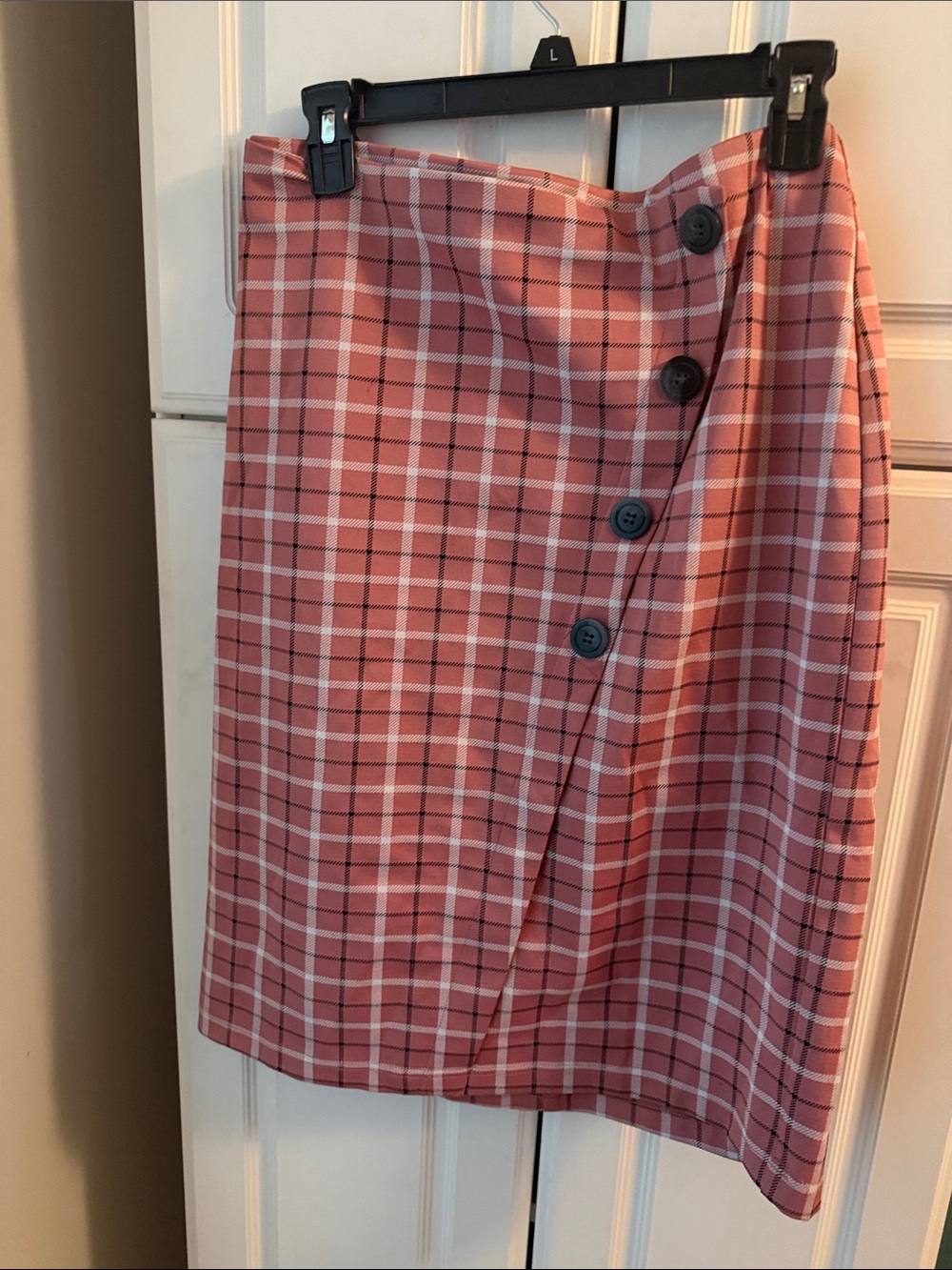 Cato Pink Plaid Midi Skirt with Button Front